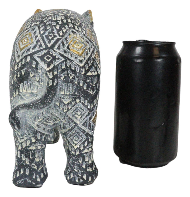 Auspicious Grey Glossy Mosaic Design Noble Aztec Elephant with Trunk Up Figurine