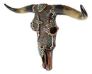 20" L Rustic Western Tooled Leather Cross Longhorn Bull Cow Skull Wall Decor