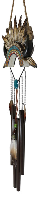 Southwest Boho Chic Indian Chief Headdress Feathers Turquoise Rocks Wind Chime