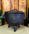 Cast Iron Occult Wicca Pentagram Star In Circle Cauldron With Handle and Lid