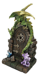 Fantasy Green Dragon With Wyrmling Perching On Door Arch LED Light Figurine