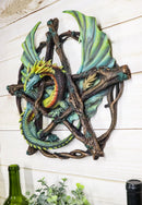 Medieval Fantasy Large Pentagram Dragon Wall Decor With Forest Vines Borders