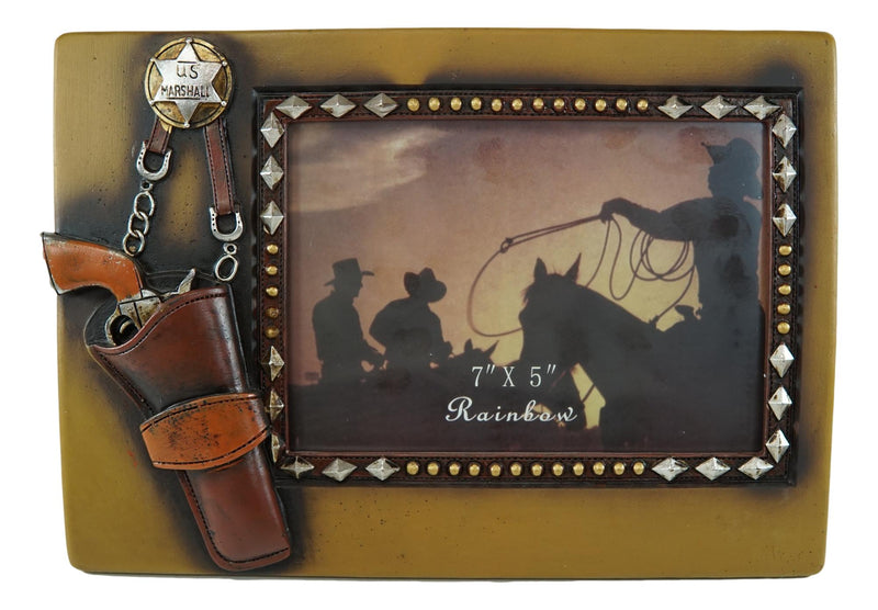 Western US Marshall Badge With Revolver Pistol In Holster Photo Picture Frame