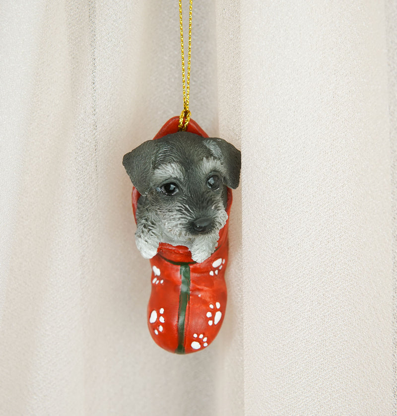 Ebros Teacup Schnauzer Puppy Dog In Red Pawprint Sock Christmas Tree Small Ornament