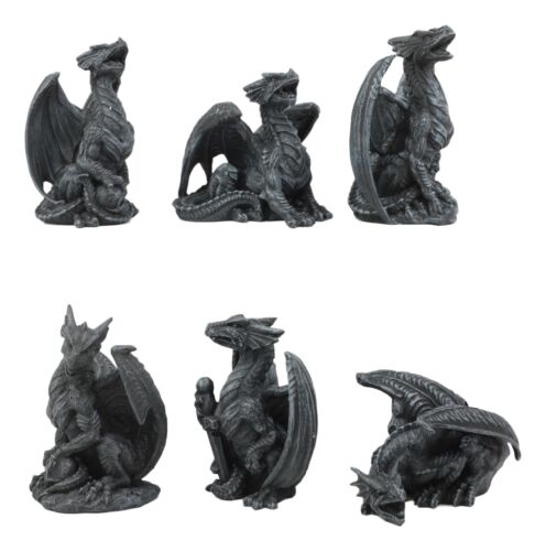 Ebros Six Faux Stone Gothic Mini Dragons Statue Set Legends And Fantasy Action Dragons - Ebros Gift