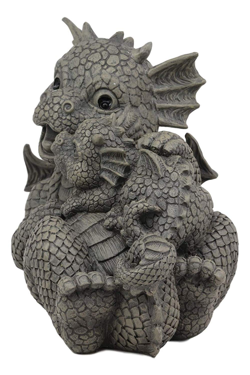 Ebros Garden Dragon Family Mommy and Me Time Statue 8" Long Cute Baby On Mother's Bosom Dragons Faux Stone Resin Finish Figurine Fantasy Home Decor