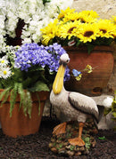 14.25"H Large Ocean Marine Beach Coastal Brown Pelican Standing On Rocks Statue