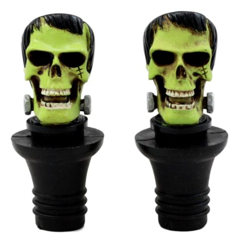 Set of 2 Frankenskull Dr Victor Frankenstein Skull Wine Stoppers 3"H Figurines