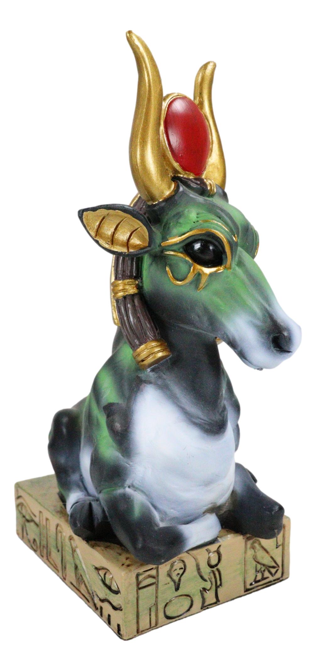Egyptian Goddess Of Love Hathor Ra Cow Sitting On Hieroglyphic Base Figurine