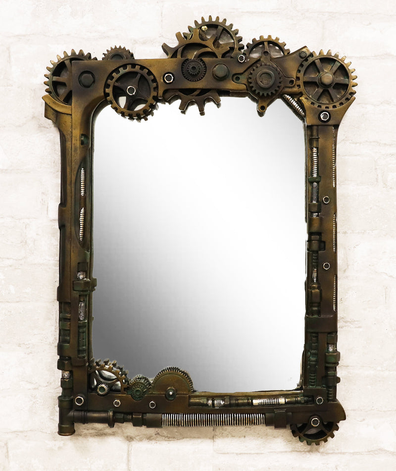 Steampunk Industrial Gears Pipes Bolts Time Travel Wall Decorative Mirror 22"H