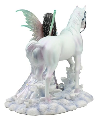 Ebros Aurora Borealis Winter Fairy with Sacred White Horse Statue 10" Long by Nene Thomas Decorative Mythical Fantasy Figurine Collectible