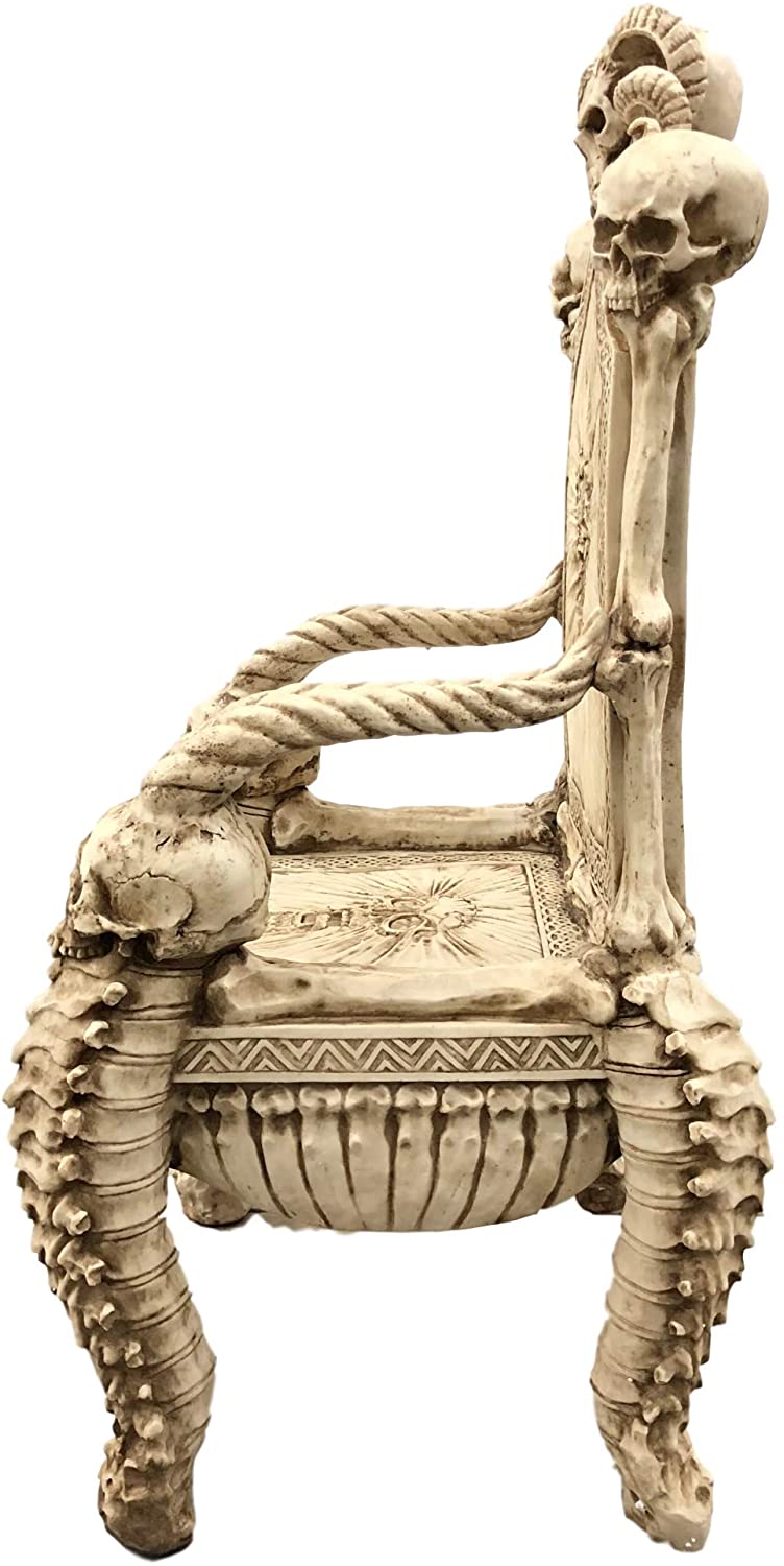56"H Fantasy Underworld White Walker Skeleton Spines & Bones Skull Throne Chair