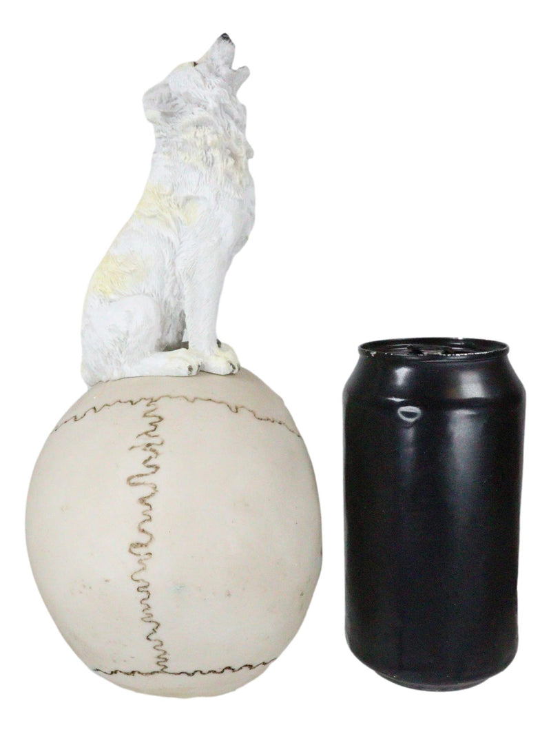 Gothic Full Moon Howling White Wolf Sitting On Graveyard Macabre Skull Figurine