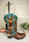 Ebros Rustic Vintage Western Turquoise Faux Leather Cowboy Boot with Spur Toilet Bowl Cleaner Brush and Base Holder 16.5" Tall Bathroom Gift 2 Piece Set Cowboys Cowgirls Boots Accent Decor