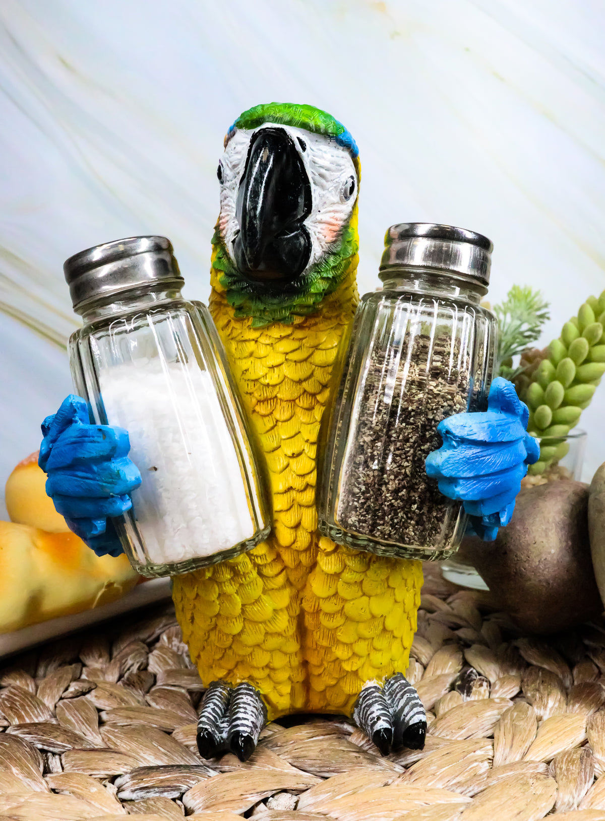 Ebros Tropical Rainforest Blue Scarlet Macaw Parrot Salt Pepper Shakers Holder - Ebros Gift