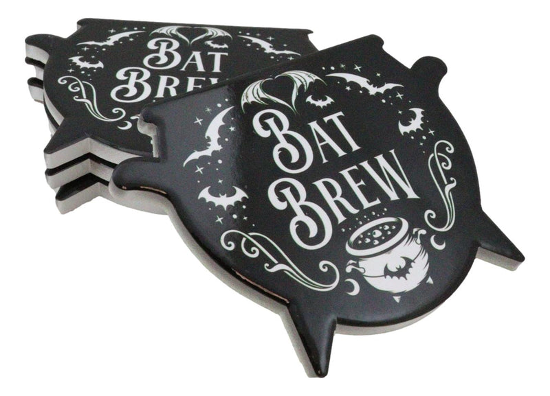 Set Of 4 Wicca Occult Bat Brew Vampire Bats Cauldron Ceramic Cork Coasters