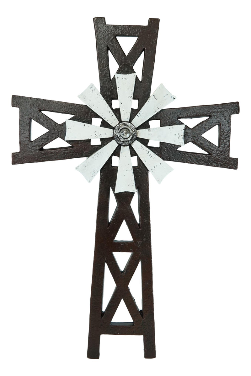 Ebros Western Rustic Country Farm Agricultural Windmill Outpost Wall Cross Decor Plaque