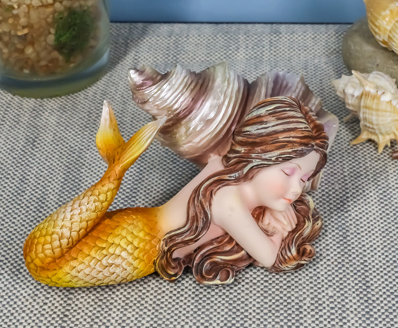 Ebros Under The Sea Young Mermaid Resting by Snail Sconce Shell Figurine