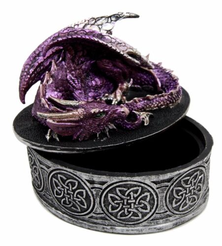 Ebros Gift Sleeping Purple Dragon Decorative Oval Trinket Jewelry Box Figurine with Celtic Knotwork 5" W