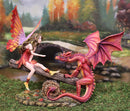 Ebros Amy Brown Elf Fire Fairy with Red Dragon On Wood Logs Seesaw Statue 8.5" H