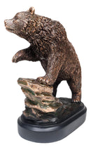 Grizzly Bear Climbing On River Rock Statue 6.25"Tall Bronze Electroplated Resin