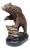Grizzly Bear Climbing On River Rock Statue 6.25"Tall Bronze Electroplated Resin