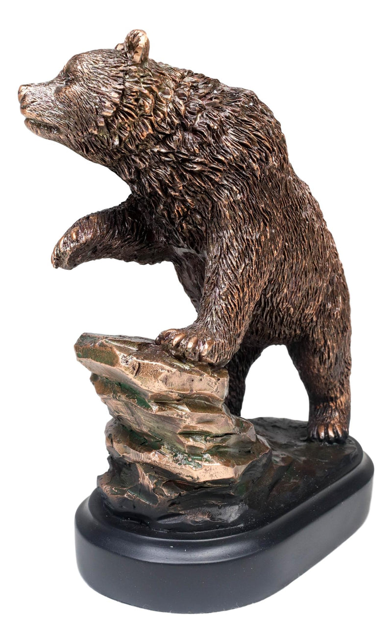 Grizzly Bear Climbing On River Rock Statue 6.25"Tall Bronze Electroplated Resin