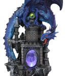 Ebros 20"H Blue Waterfall Spyro Dragon On Castle Statue LED Night Light Figurine