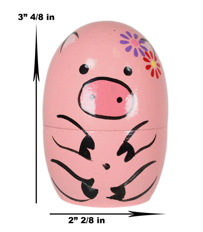 Ebros Pink Porky Babe Pig Wooden Toy Stacking Nesting Dolls 5 Pieces Matryoshka