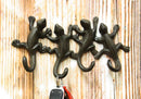 Ebros Cast Iron Rustic Animal Reptile Gecko Lizards Tails 4 Pegs Quad Wall Hooks 9.25" Wide Hanger Lizard Geckos Themed Wall Mount Leash Coat Hat Keys Hook Decor Hanging Sculpture Plaque