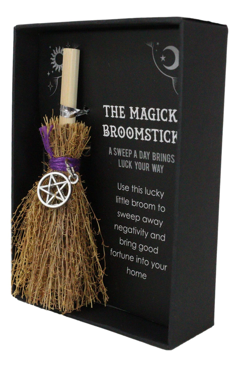 Wicca Occult Witch Broom Magick Broomstick With Pentagram Pendant Lucky Charm