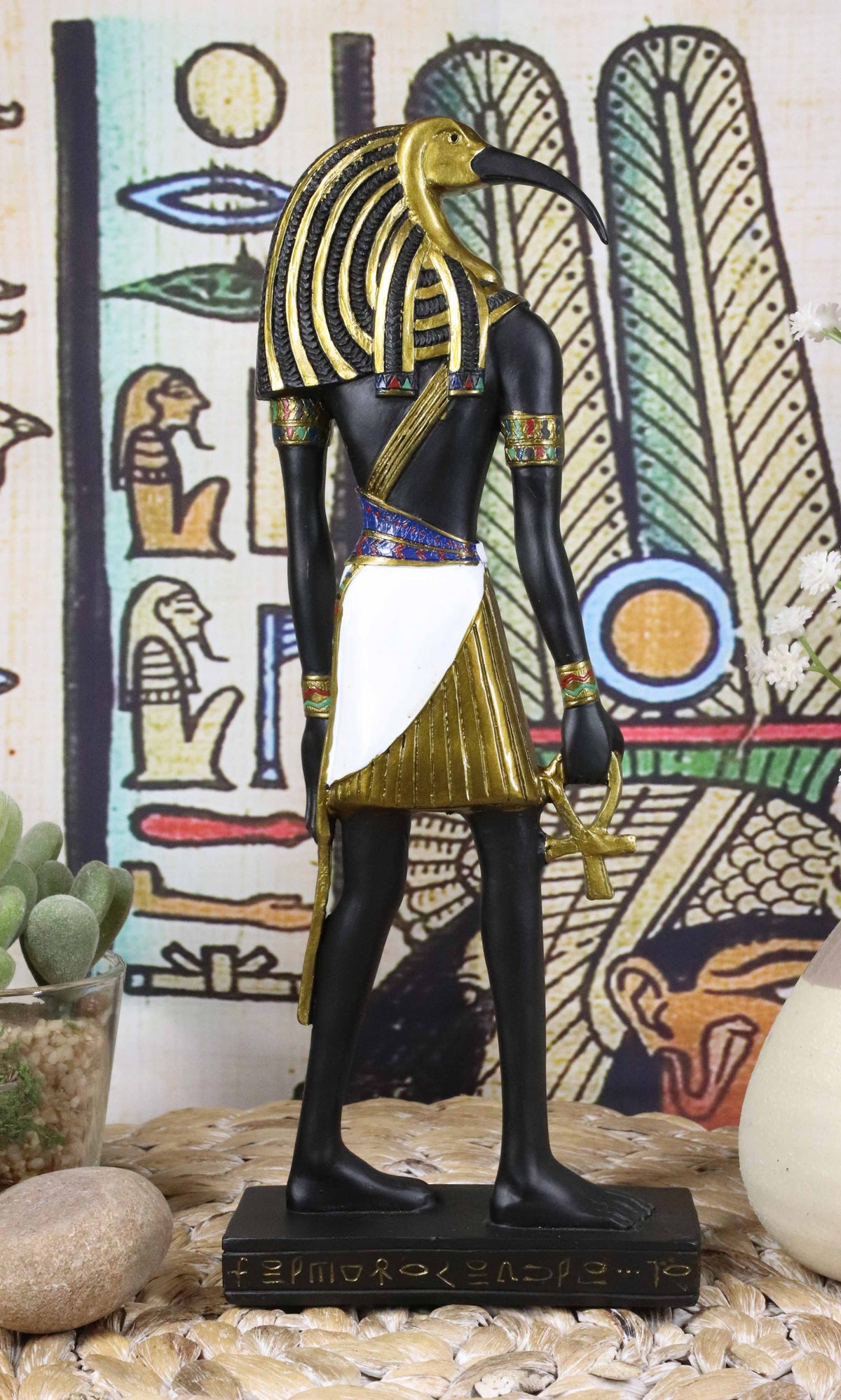 Ebros Classic Egyptian God Thoth Holding Ankh Slim Profile Figurine 10" H - Ebros Gift