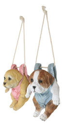Set Of 2 Teacup Puppy Dogs On Blue And Pink Baby Onesie Swing Branch Hangers