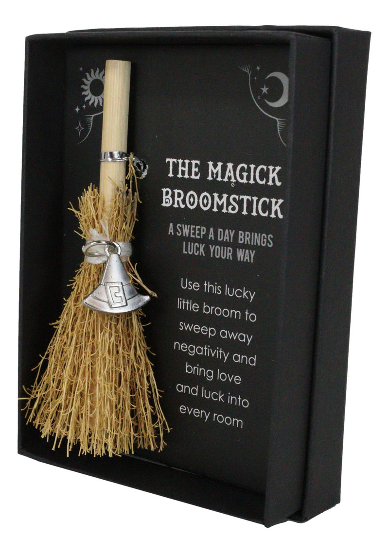 Wicca Witch Broom Magick Broomstick With Sorcerer Magic Hat Pendant Lucky Charm