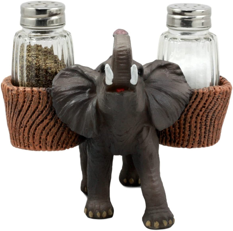 Ebros Savanna Calls Trumpeting Elephant Glass Salt And Pepper Shakers Holder Set