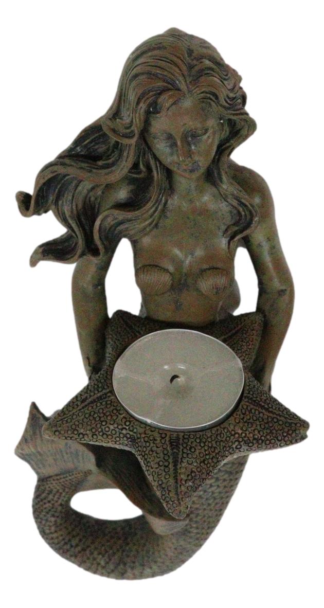 Rustic Rust Bronze Finish Nautical Ocean Mermaid With Shell Candle Wall Sconce