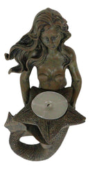 Rustic Rust Bronze Finish Nautical Ocean Mermaid With Shell Candle Wall Sconce
