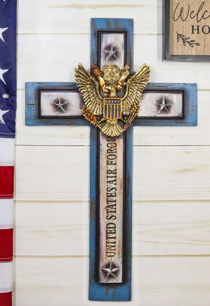 Large Western USA Air Force Patriotic Bald Eagle Emblem Blue Memorial Wall Cross