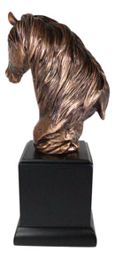 Rustic Western Long Mane Horse Stallion Head Bust 9"H Figurine With Trophy Base