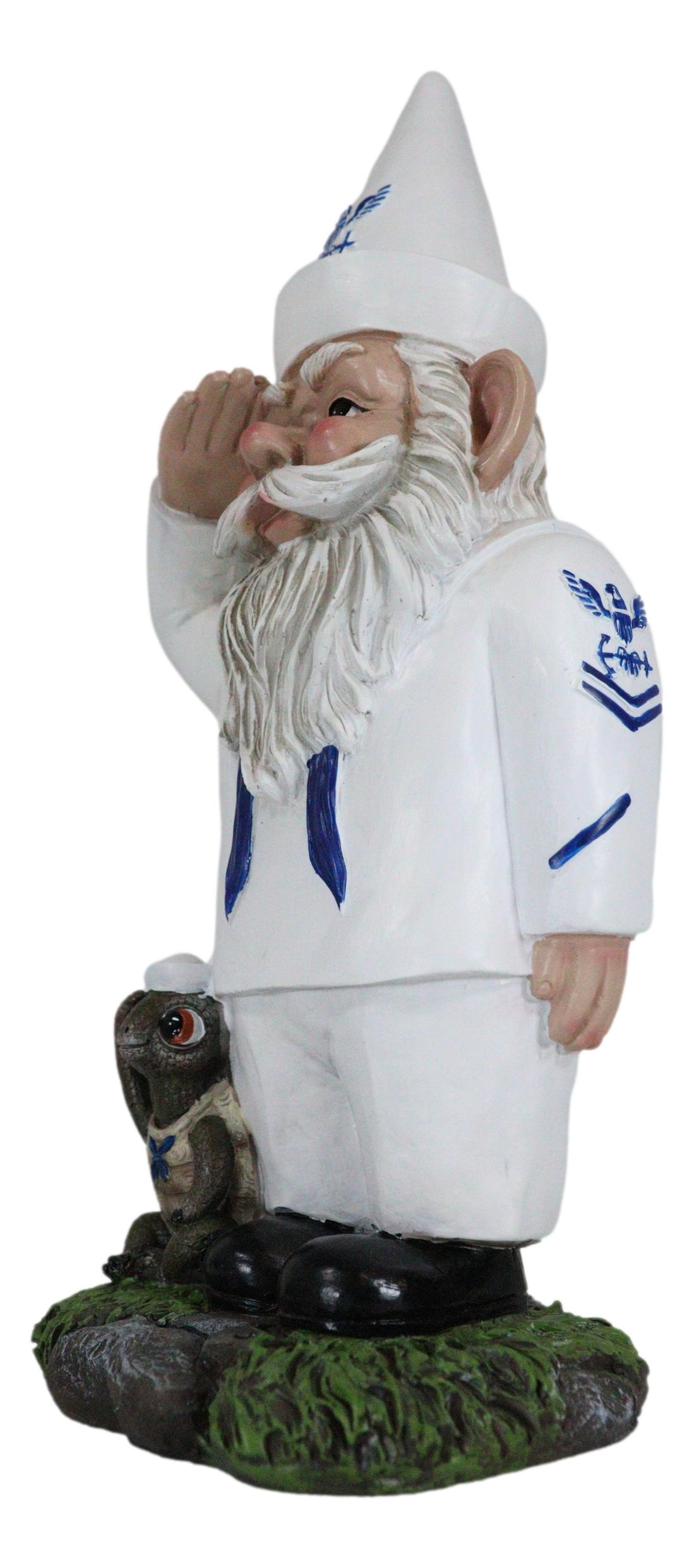 USA Patriotic White Uniformed Sailor Navy Gnome With Tortoise In Salute Statue