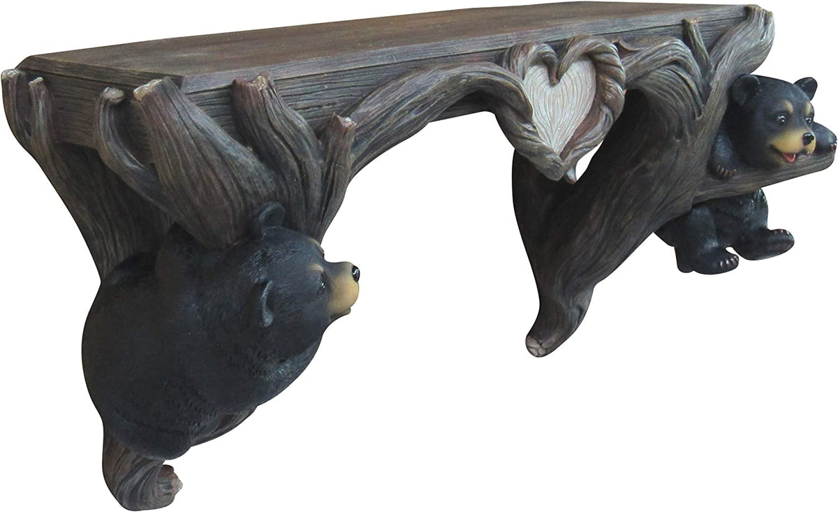 Ebros Wood Love to Hang Out Black Bear Cubs in Tree Floating Shelf Welcome Decor - Ebros Gift