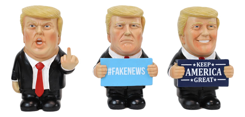 Set of 4 US President Trump Keep America Great Fake News Flip The Bird Figurines