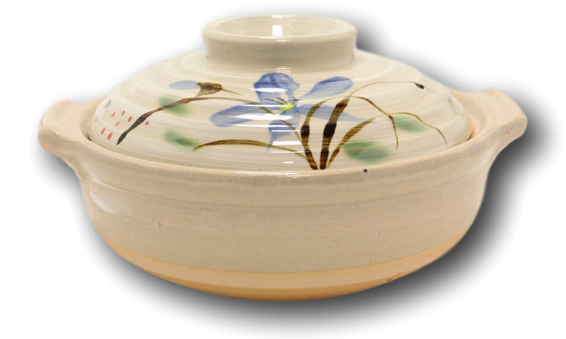 Japanese Blue Floral Donabe Stoneware Hot Clay Pot Casserole With Lid 72 FLOZ