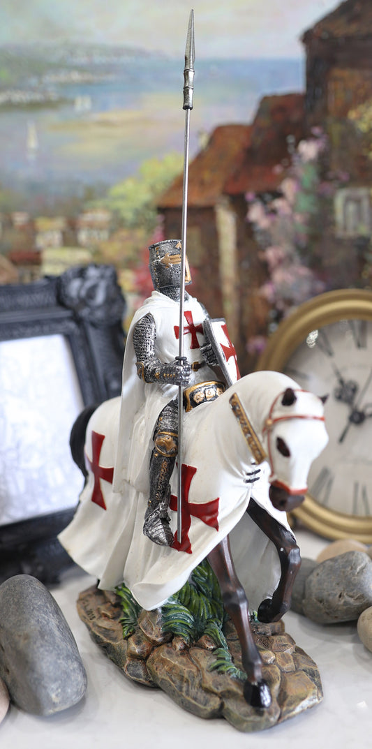 Ebros Crusader English Knight On Heavy Cavalry Horse Statue Phalanx Spear Horse - Ebros Gift