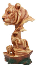 Large Bengal Tiger Bust Statue 11.75"Tall Faux Wood Resin Tiger Family In Jungle