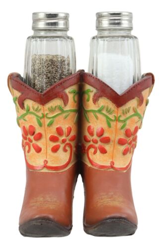 Ebros Western Cowgirl Zesty Spice Boots Glass Salt And Pepper Shakers Holder Set
