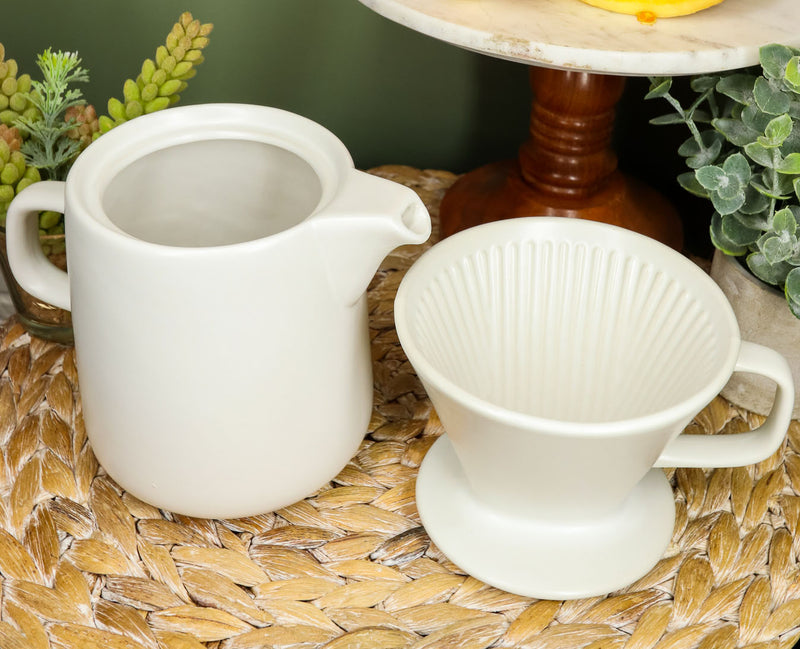White Porcelain Coffee Maker Carafe Pot With Pour Over Dripper Filter Cup Set