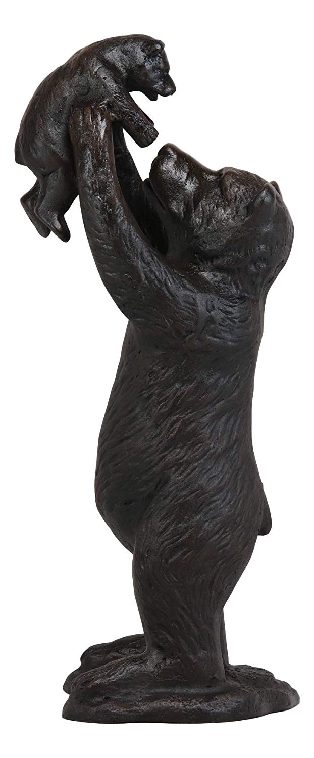 Ebros 16.25" High Aluminum Whimsical Black Momma Bear Lifting Her Cub Statue Rustic Wildlife Forest Western Cabin Decor Bears Family Bear Hugs and Kisses Figurine - Ebros Gift