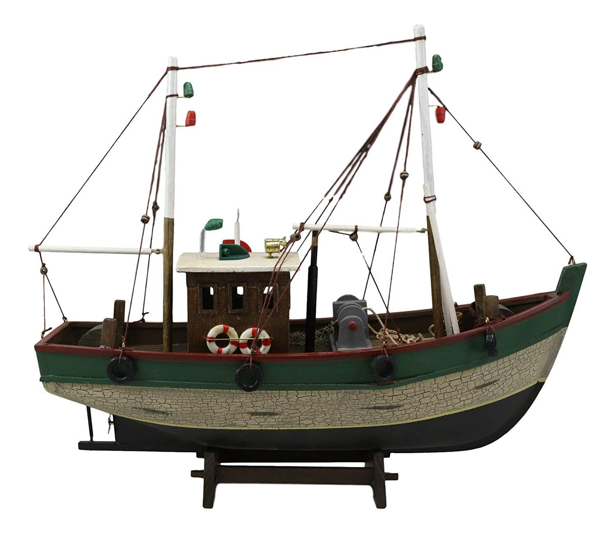 Ebros 18"L Wooden Handicraft Nautical Fishing Vessel Boat with Wood Base Figure - Ebros Gift