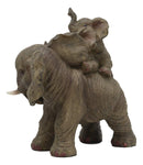 Small Wildlife Elephant Father And 2 Calves On Piggyback Playing Statue 5.25"H